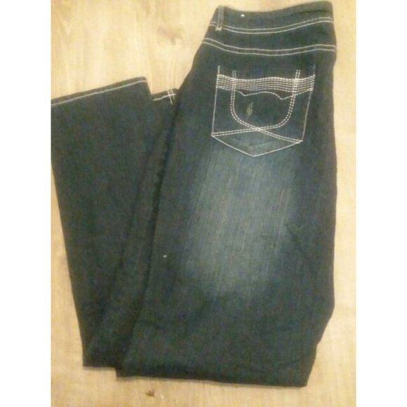 Womens Jeans Apollo Size 21 22 Stretch Dark Wash Embellished Boot Cut Plus - Picture 3 of 4